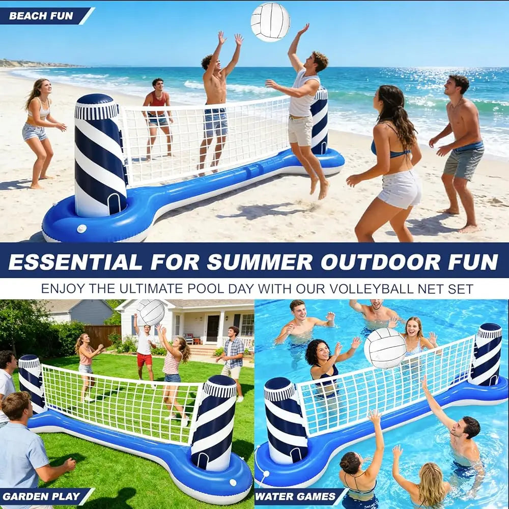 Inflatable Pool Games Volleyball Net Pool Float Set with 19\ Beach Ball, Lighthouse Design – Floating Swimming Water Sports T