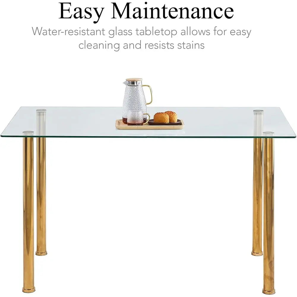Gold 5-Piece Glass Dining Set or 4-Seat Kitchen Table with Leather Chairs, Ideal for Small Spaces