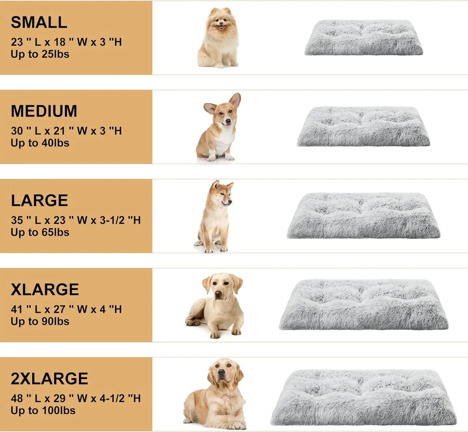 Large Dog Bed, Plush Cozy Kennel Pad with Anti-Slip Bottom for Anxiety Relief and Sleep, Washable Grey Pet Mat