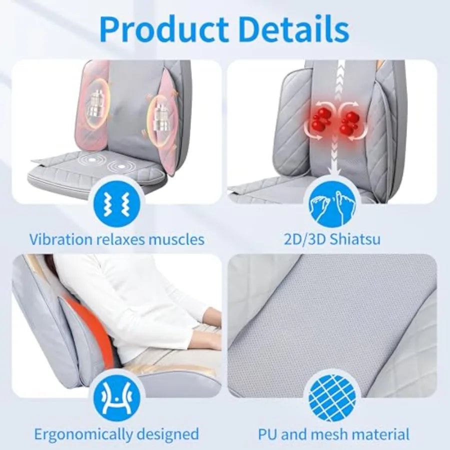 Shiatsu Neck and Back Massager with Heat 4D Kneading for Pain Relief Deep Tissue Back Massager for Chair Massage Chair Pad for