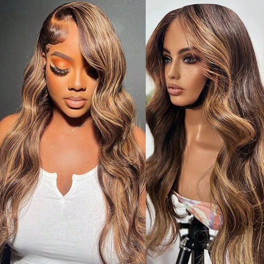 210 Density Body Wave Human Hair Wigs 4/27 Highlight 13x6 Lace Frontal Wig Human Hair Pre plucke Brazilian Lace Wig For Women