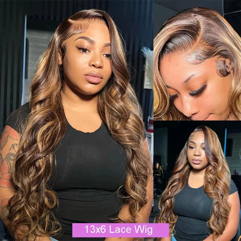 210 Density Body Wave Human Hair Wigs 4/27 Highlight 13x6 Lace Frontal Wig Human Hair Pre plucke Brazilian Lace Wig For Women