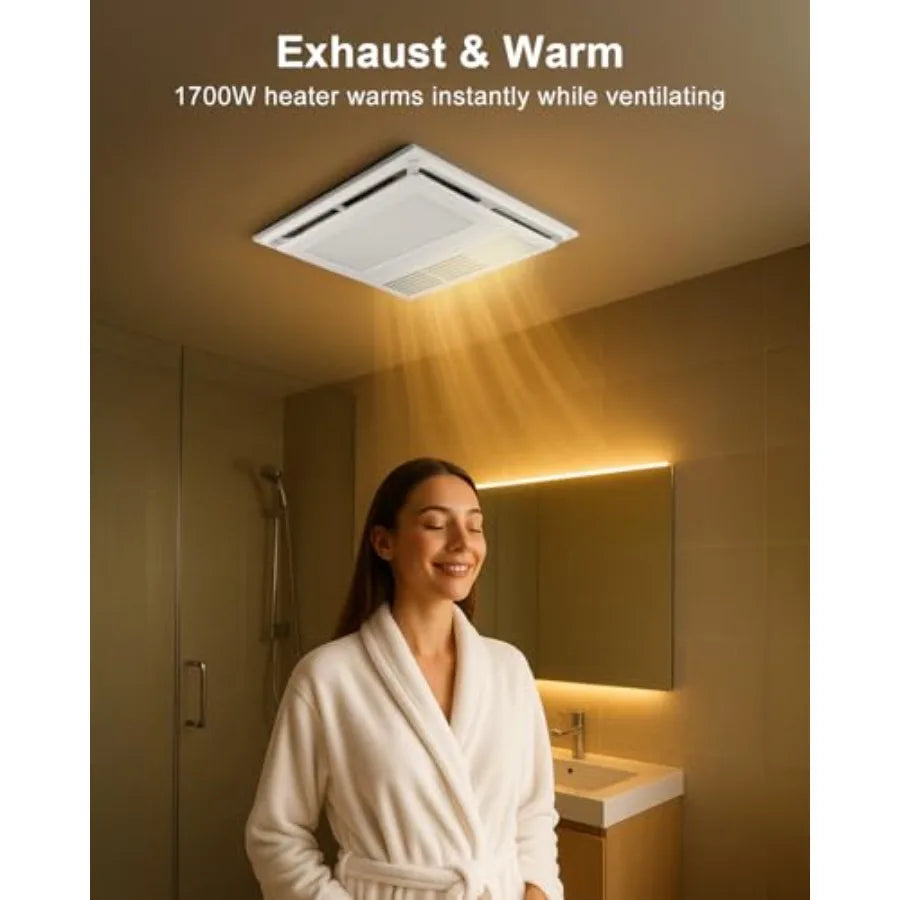 4 in 1 Bathroom Exhaust Fan with Heater and Light 110 CFM 1.5 Sones 35W White Bath Fan with 3-Color Adjustable LED Lights Remot