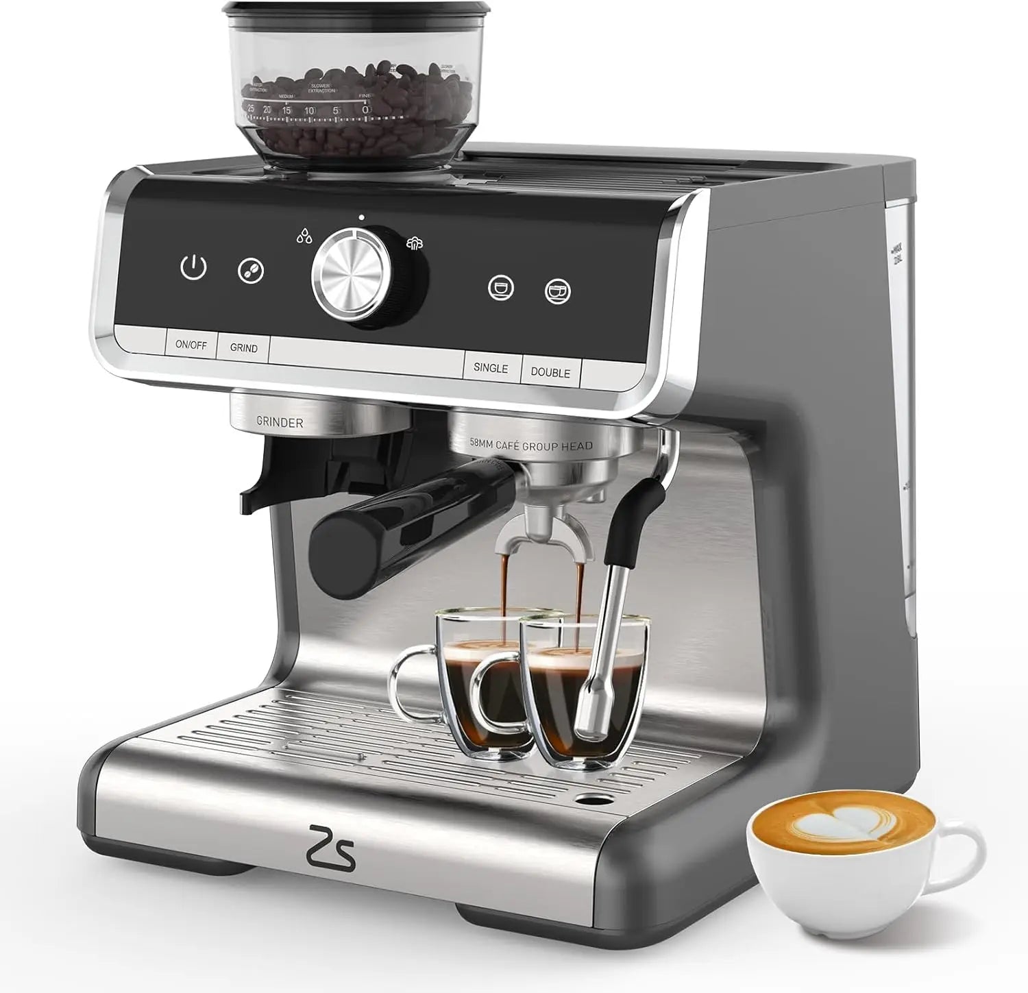 Coffee Machine, Espresso Machine With Grinder, Milk Frother Wand, 1450W/20 Bar Professional Coffee Machine, Professional Barista