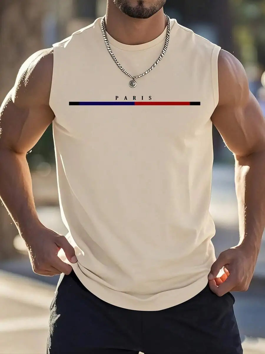 Men's Black Sleeveless Tank Top with Minimalist Color Bar Graphic