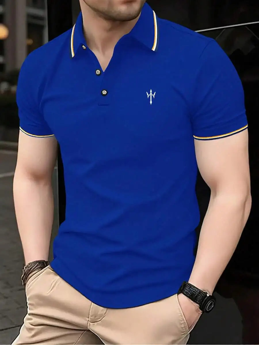 Men's Navy Blue Casual Short Sleeve Polo Shirt with Contrast Trim