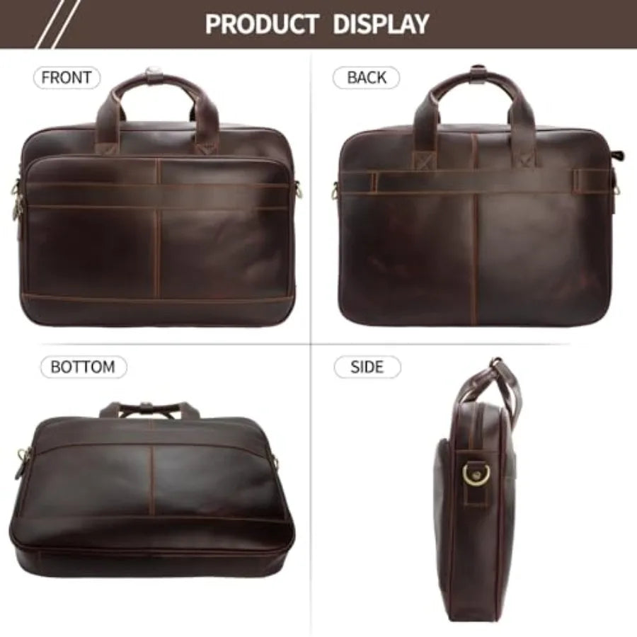 Full Grain Leather Briefcase for Men Business Messenger Bag Laptop Case Fits 15.6 Inch Laptop Brown Premium Quality with Multip