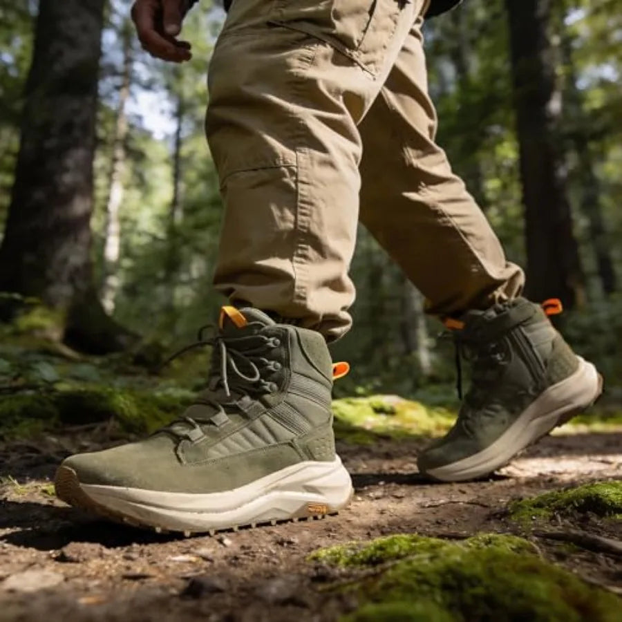 NORTIV Men's Wide Toe Box Work Military Tactical Boots Barefoot Hiking Low Drop Leather Side Zipper Motorcycle Combat Boots Pik