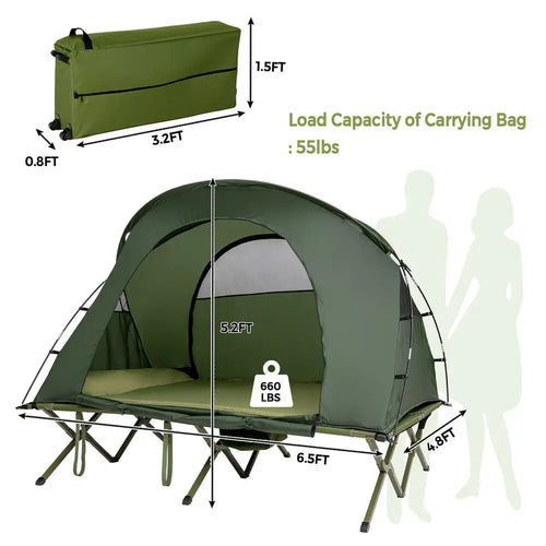 2-Person Outdoor Camping Tent Cot Compact Elevated Tent Set W/ External Cover