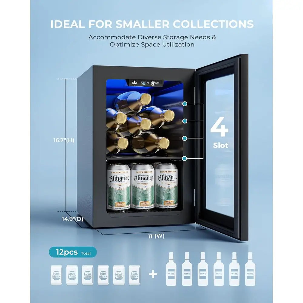 18L Beverage Refrigerator Cooler, 24 Cans Mini Fridge with Quiet Compressor, Countertop Small Fridge with 40°F-61°F Digital Temp