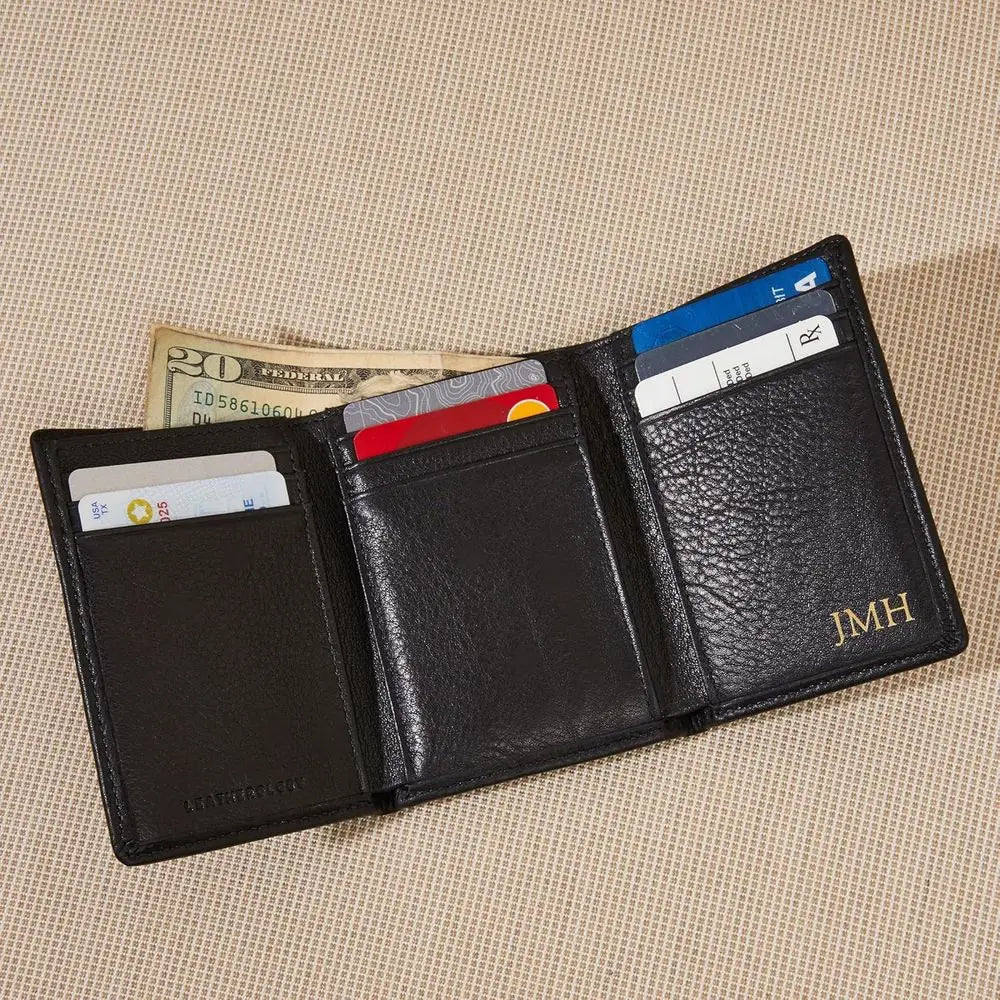 Luxury Tri-Fold Wallet with 9 Card Slots, 3 Interior Pockets, and Single Bill Compartment