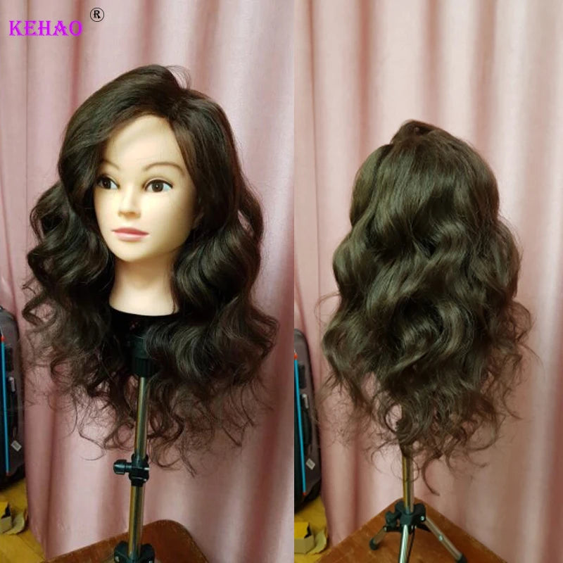 85%Real Hair Doll Head For Hairstyle Hairdressing Professional Mannequin Head Styling To Practice Hot Curl Iron Straighten 2028