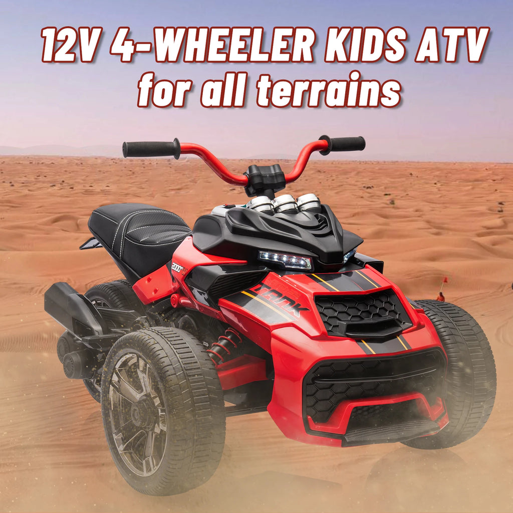 12V Kids Ride-on ATV 3-Wheel Electric Motorcycle Toy for Toddlers 3-8Y with Parent Remote Control,2x55W Motors,LED Lights,Music