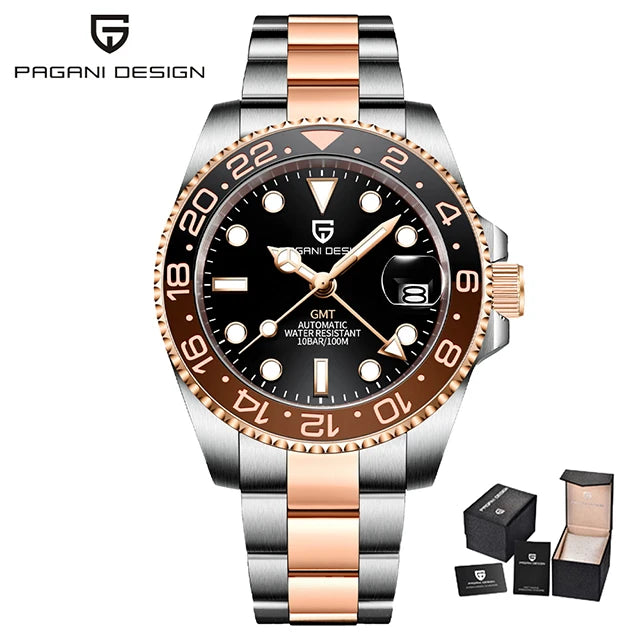 PAGANI DESIGN Gift Men's Watch GMT 40mm Mechanical Watch Top Brand Stainless Steel Waterproof Business Automatic Watches for Men