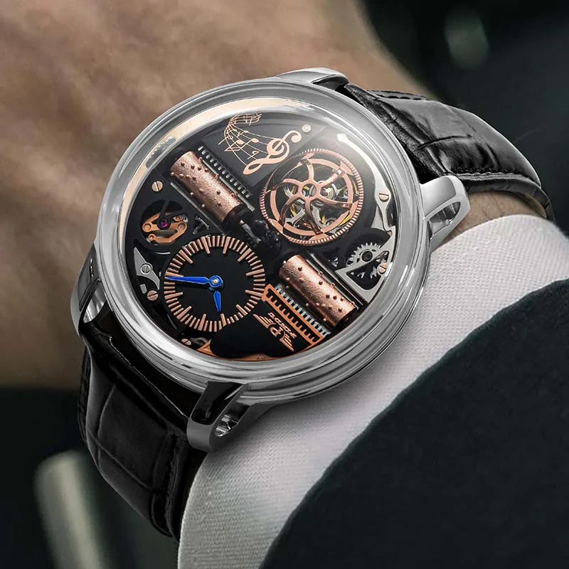PINDU Design NEW The Godfather Machinery Watch Men Stainless Steel Sapphire Glass Top Luxury Automatic Wristwatches Waterproof