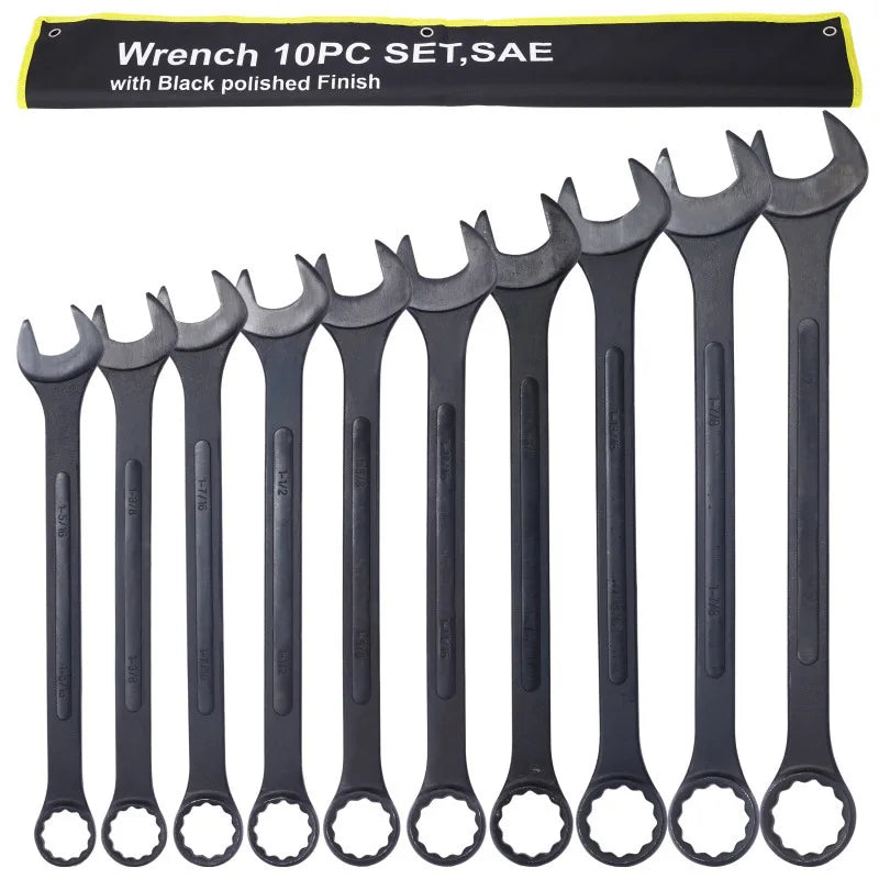 Extra Large Jumbo Combo Wrench Set Black Oxide Carry Pouch Mechanic Repair Hand Tool Auto Maintenance Garage Tool