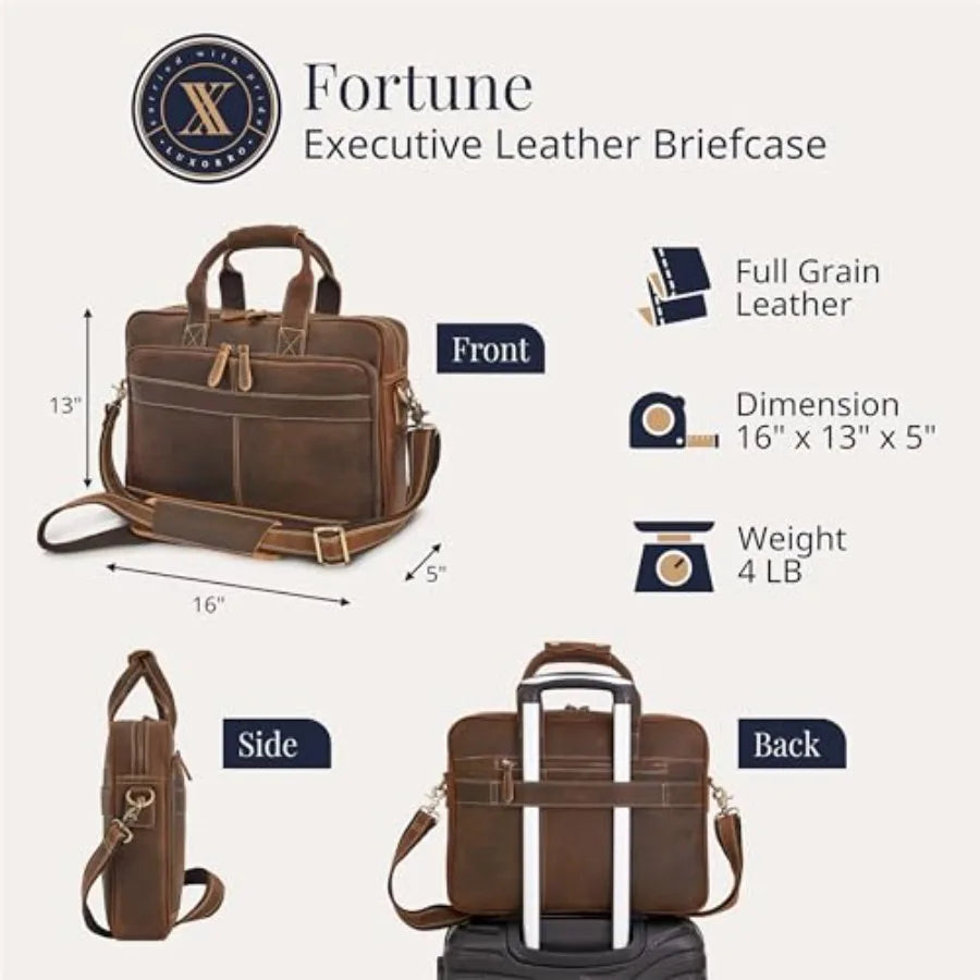 Full-Grain Leather Briefcase for Men - Laptop Bag with Leather Computer Compartment in Brown Durable and Stylish Design for Pro