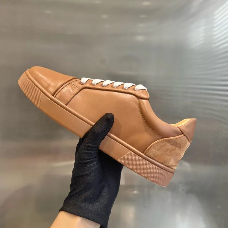 Men Real Leather Casual Shoes Fashion Red Sole Top Layer Cowhide British Style Comfortable Breathable Versatile Lace Up Loafers