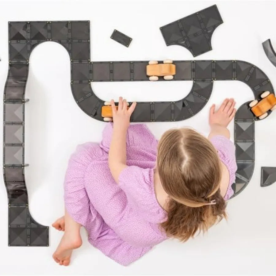 Connetix Magnetic Tiles Roads Creative Pack 48 Pieces Transparent Blue Interlocking Design for Building and Play