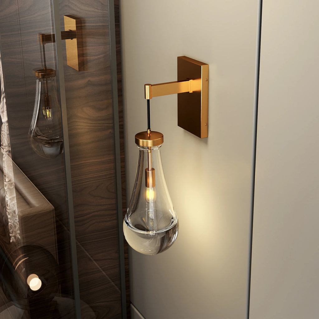 Gold Luxury Raindrop Hand-Blown Glass Wall Light E12 Base Modern Decorative Lamp for Living Room Bedroom Staircase Bathroom