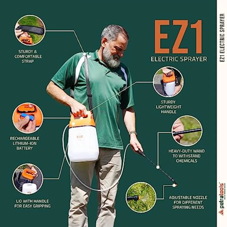 Battery Powered Sprayer 1 Gallon for Lawn and Garden - Electric Sprayer for Weed/Pest Control Watering - Lightweight Durable Pl