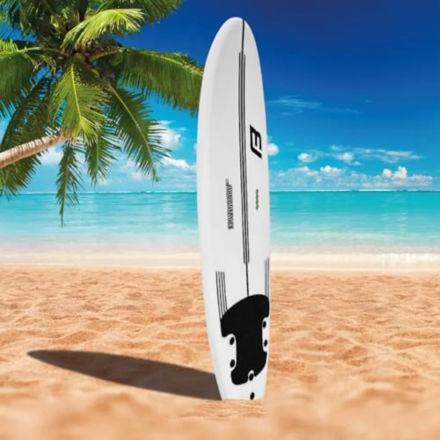 7' FLOWBOARD Softboard Foam Surfboard with 3 Fins 6' Foot Leash and 2 Wood Stringers Inside Board for and Adults Beginner Inter