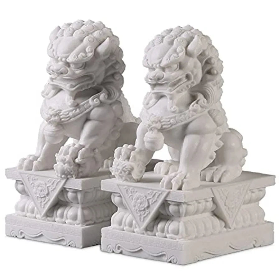 Large Size Foo Dogs Statues Pair Marble Feng Shui Guardian Lion Statues Home Outdoor Asian Decor for Entrance Best Housewarming