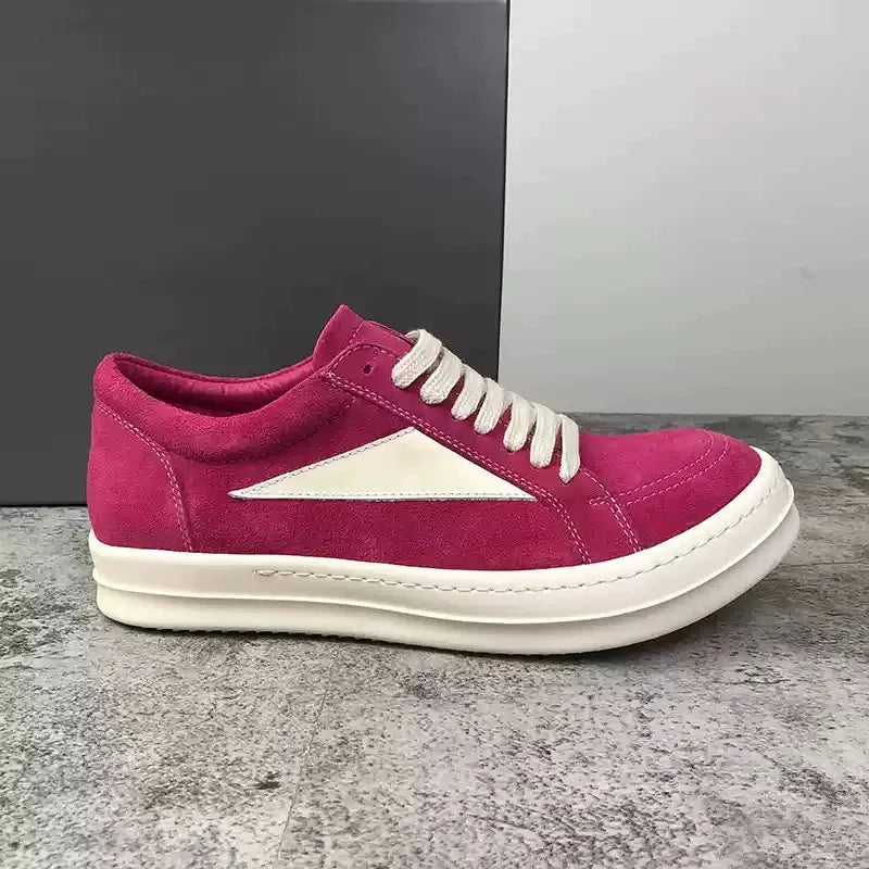2026 Unisex Thick Sole Leather Sneakers Black White Lace-Up Dark Street Style High Fashion Casual Skate Shoes Premium Quality