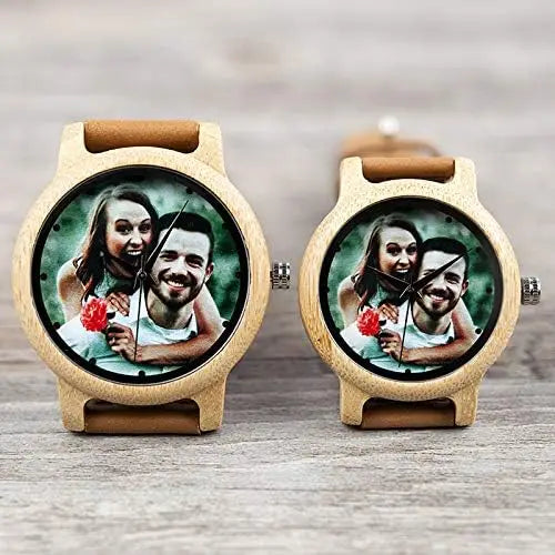 Creative UV Printed Bamboo Watch for Men and Women, Personalized Photo Design