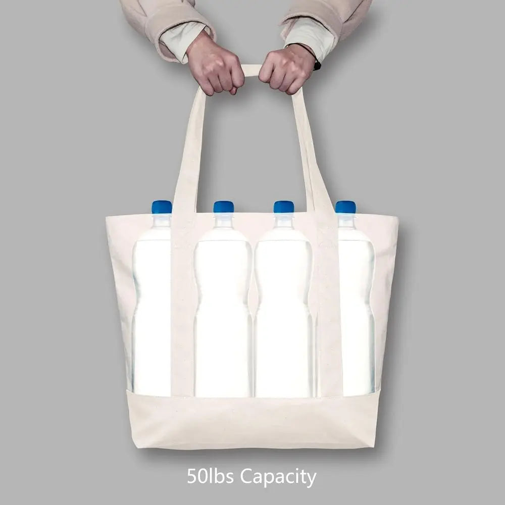 TOPDesign 30-Pack Canvas Tote Bags with an External ket, Reusable Grocery Shopping Bags, Top Zipper Closure, Daily entials (Natu