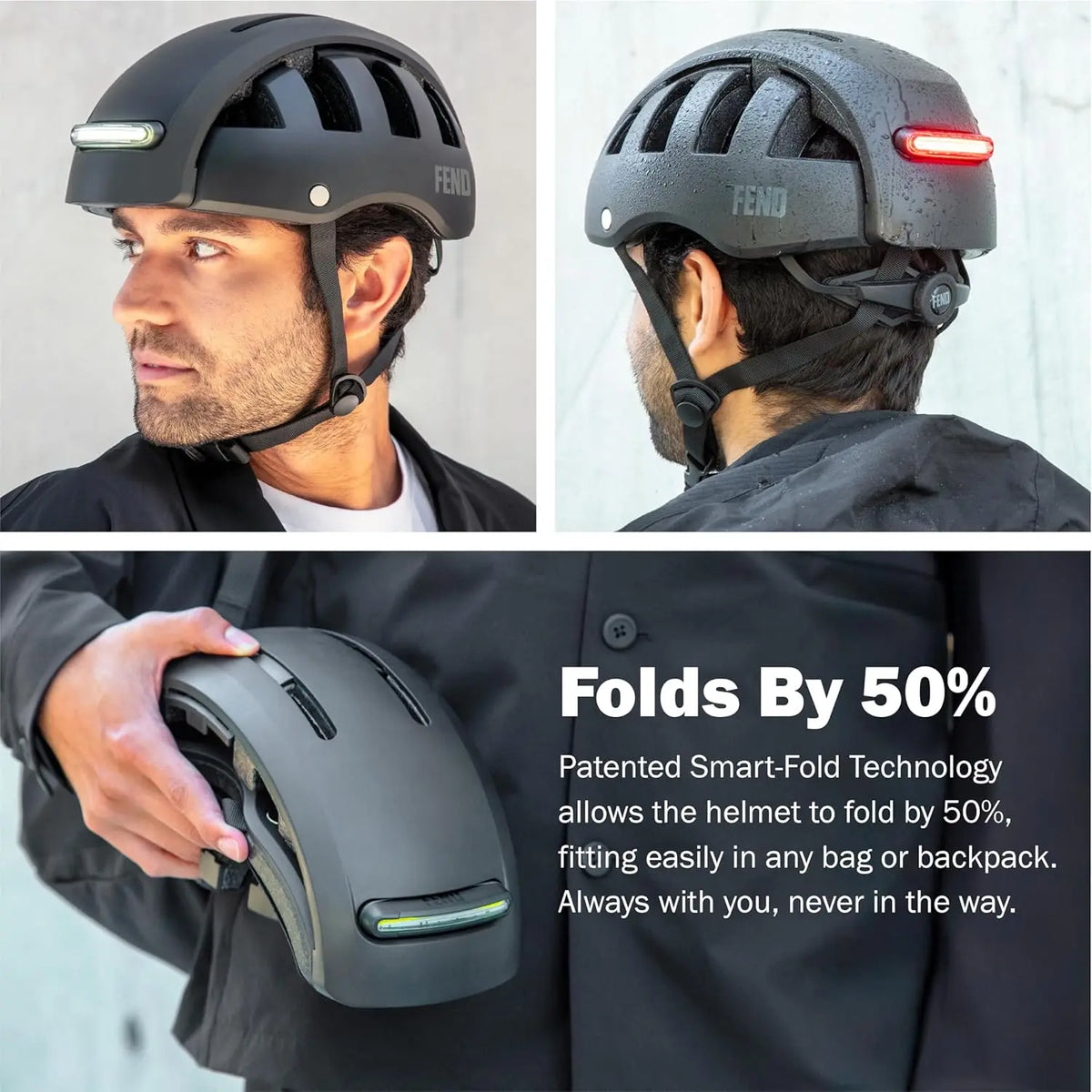 Super Plus Folding Bike Helmet with Lights: Smart-Fold Compact Design, Ultra-Bright LEDs, Certified for Adults & Commuters