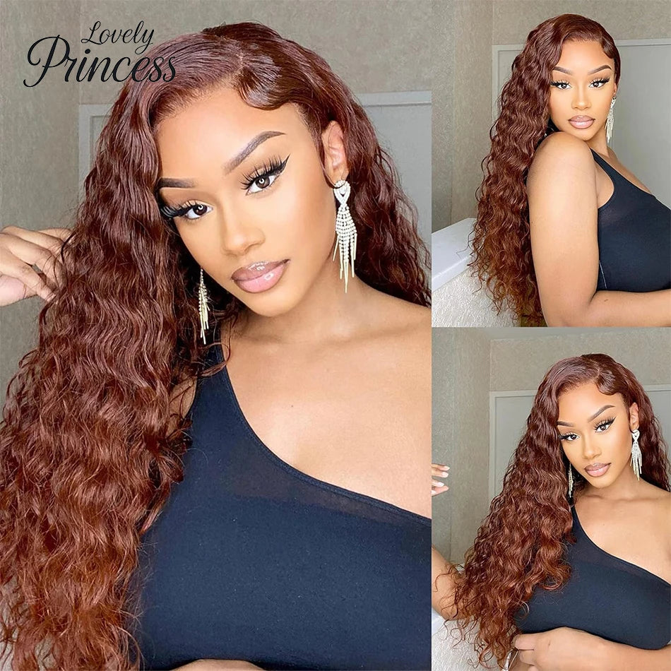 30 40 Inch Reddish Brown 13x6 Lace Frontal Wig 250 Density Colored Curly Wigs Human Hair Deep Wave 13x4 13x6 HD Lace Frontal Wig