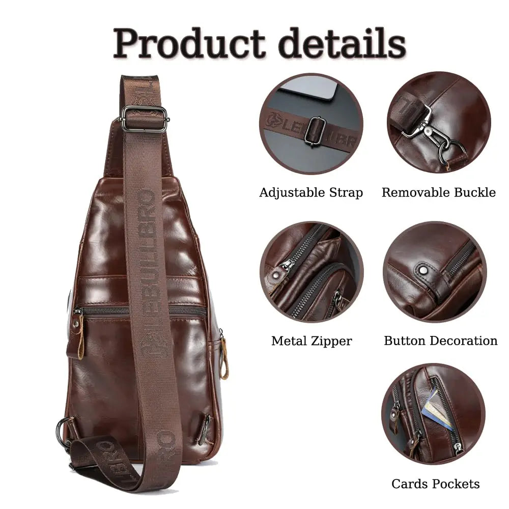 Sling Bag for Men Genuine Leather Chest Bag Crossbody Backpack Travel Hiking Outdoor Sports