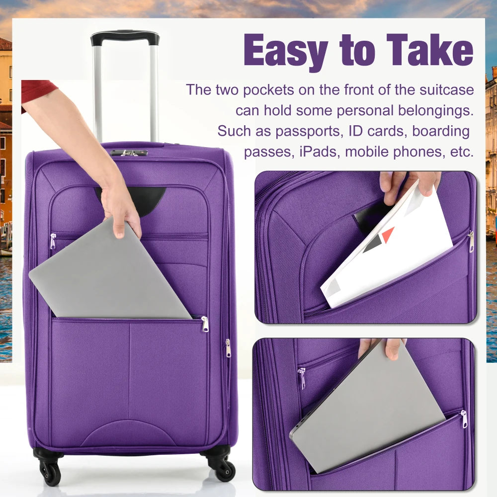 Lightweight Softside Expandable 3pcs Luggage Set 22/26/30 Inch with Duffel Bag Softshell Upright Travel Luggage Spinner Wheels