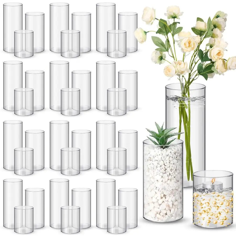 36 Pcs Plastic Cylinder Vases Tall Plastic Flower Vases for Centerpieces Hurricane Candle Holder for Home Wedding Office Party F
