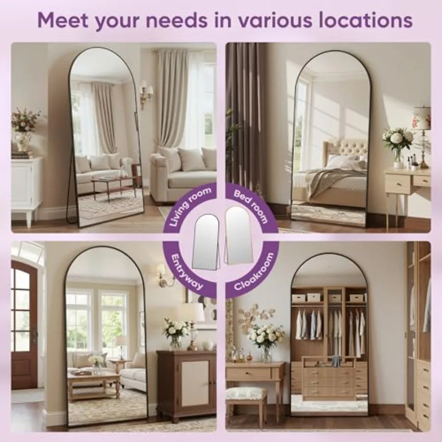 Full Length Mirror 71x27 Arched Floor Mirror Freestanding Black Full Body Mirror with Stand for Bedroom Living Room Cloakroom
