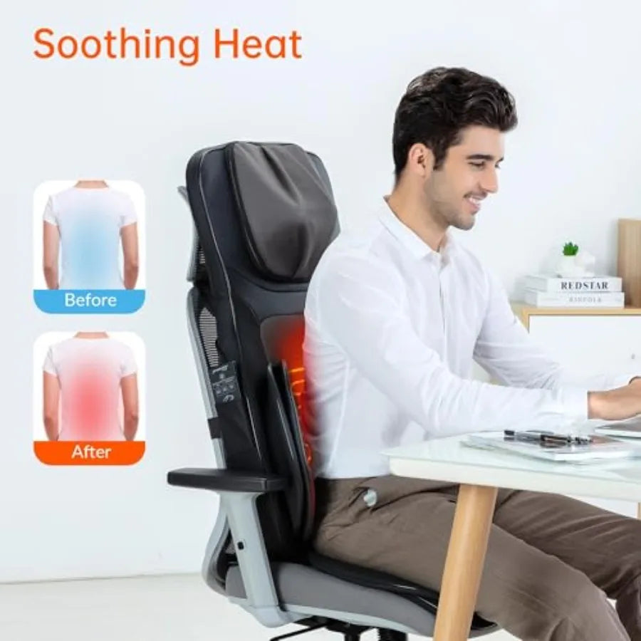 Shiatsu Back Massager with Heat 3D Kneading Massage Chair Pad for Neck and Back Pain Relief Deep Tissue Massage Pad in Black fo