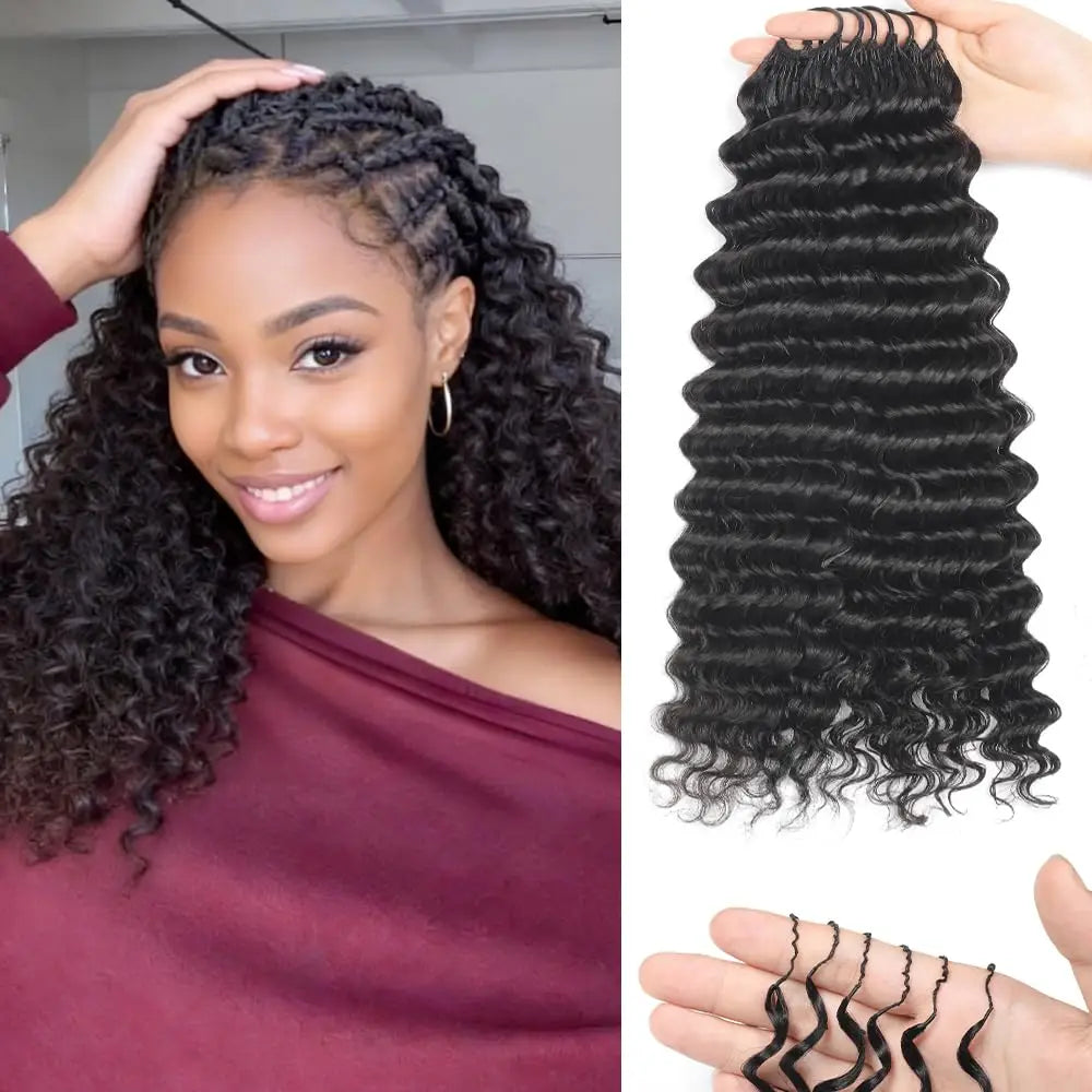 Deep Wave Crochet Human Hair Extensions Knotless Pre-Separated Curly Crochet Braids Weight Reusable Brazilian Hair Extension