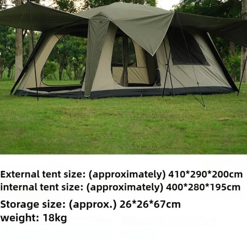 Portable Folding Outdoor Tent Two-bedroom Beach Waterproof Sunshade Luxury Double-layer Tent Family Camping Nature Hike Tents