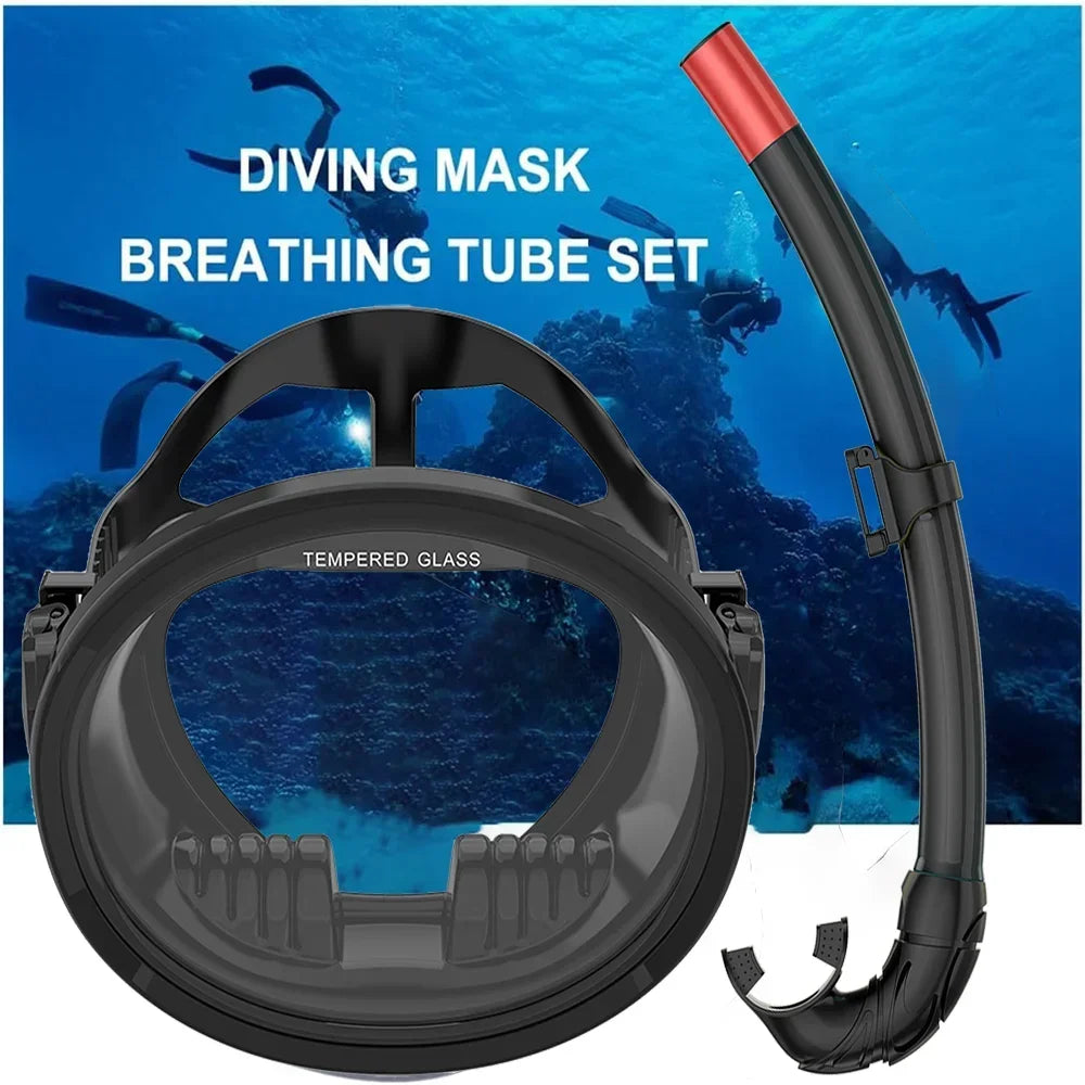 Oval Snorkel Mask Spearfishing Mask Classic Retro-Style Panoramic Wide View Scuba Goggles Tempered Glass Lens Wet Tube for Adult