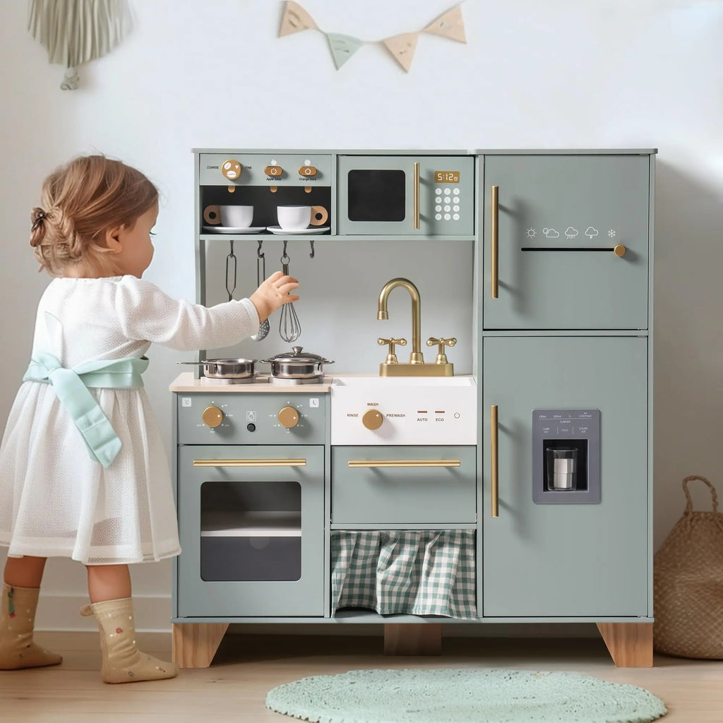 ROBOTIME ROBUD Corner Play Kitchen 10 in 1 Wooden Toy With Appliances & Utensils For Toddlers 3+
