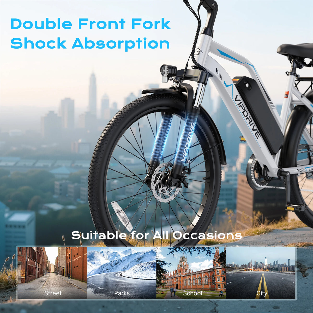 VIPDRIVE Urbanite 1.2 Adult Electric Bike, 750W Peak Power, 48V 7.8Ah Battery, 26-inch Tire, UL 2849 Certified, 1 Year Warranty