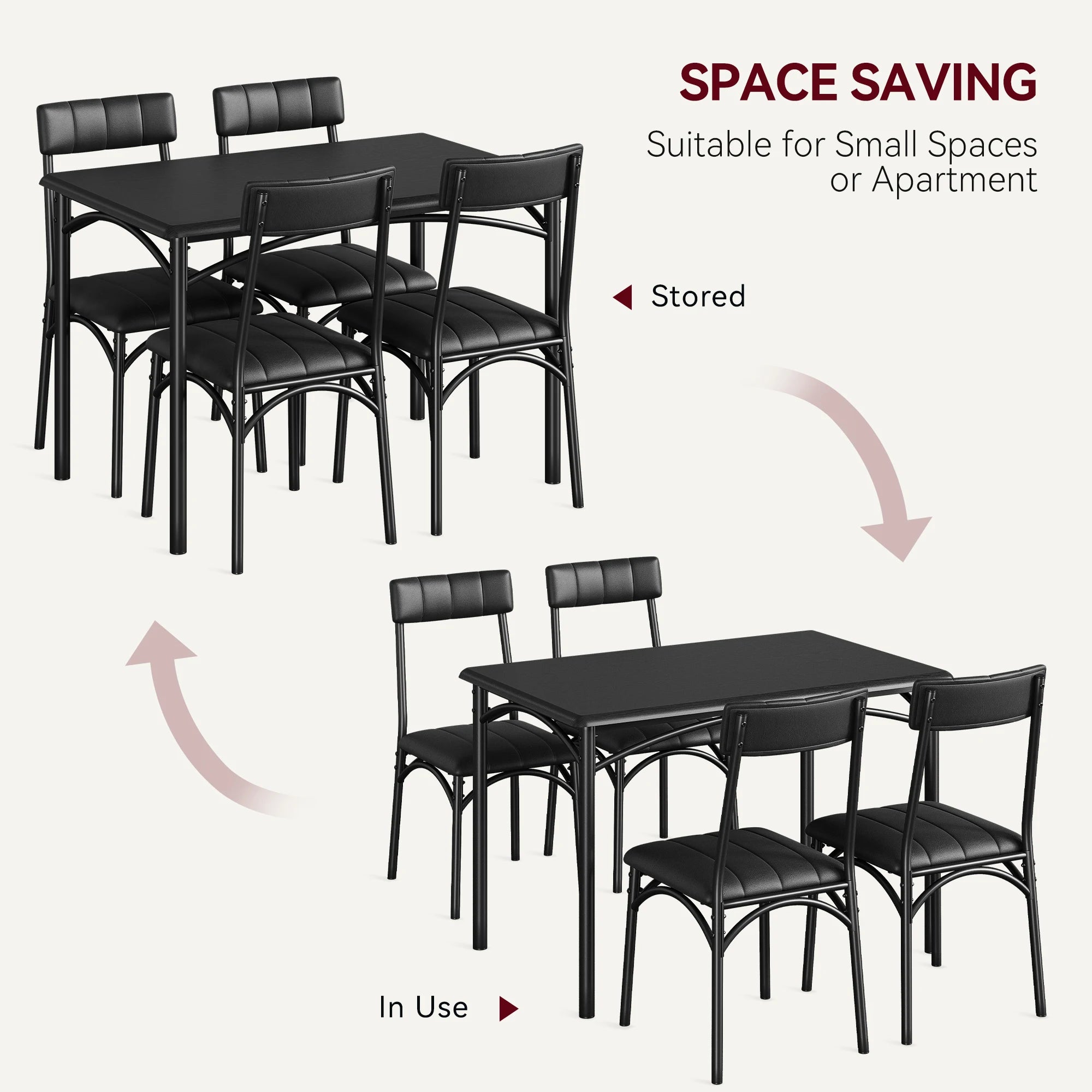 5-Piece Dining Table Set for 4, Modern Wood Kitchen Table with 4 Upholstered Chairs, Square Dinette Set for Apartment, Breakfast