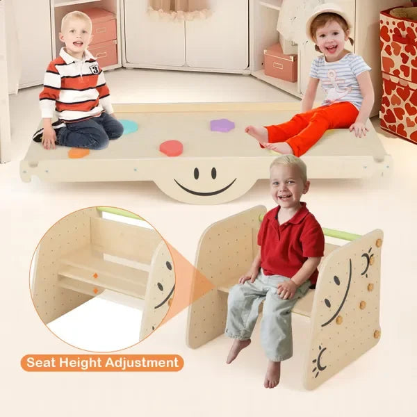 Wooden Triangle Climber Play Set with Interactive Seesaw for Kids Indoor Outdoor Fun and Motor Skill Development