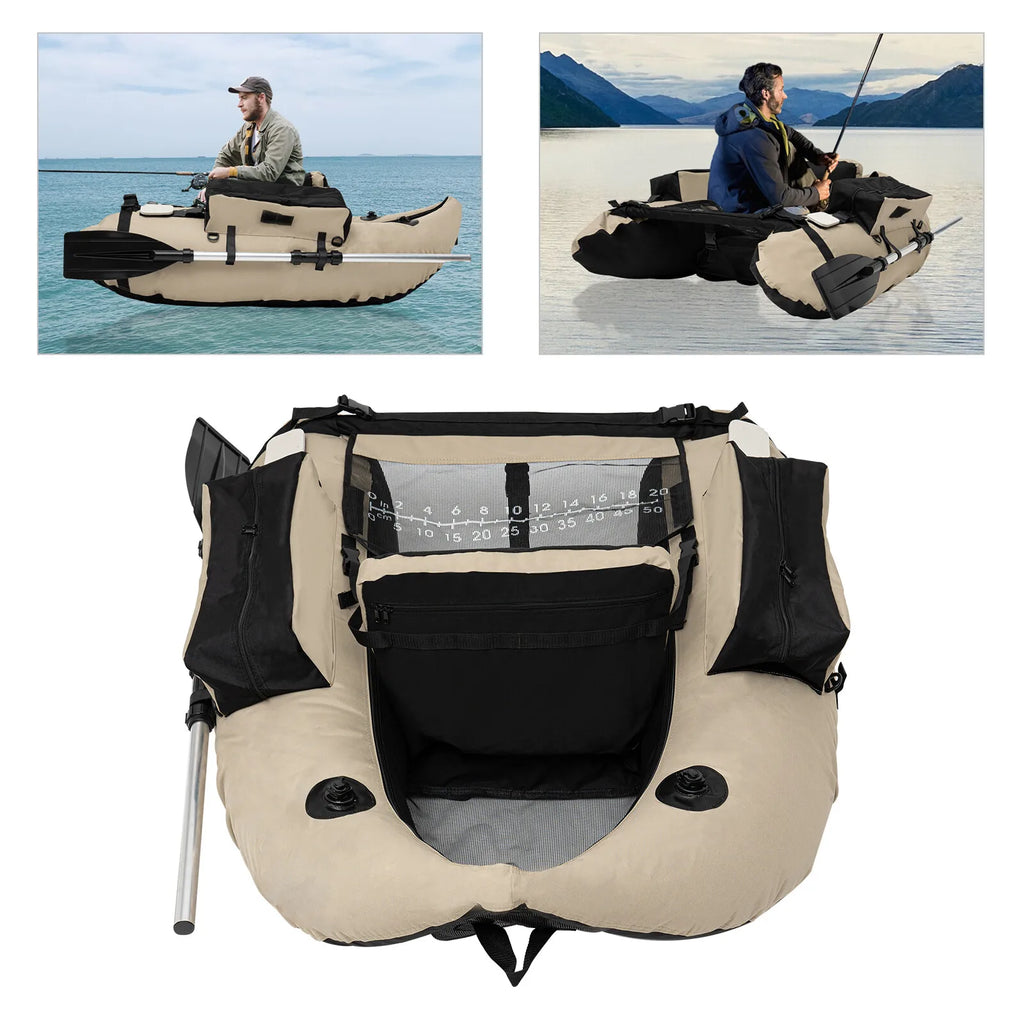Outdoor Fishing Inflatable Boat Raft with Pump Adjustable Backrest 130kg Load Capacity for Lakes Rivers