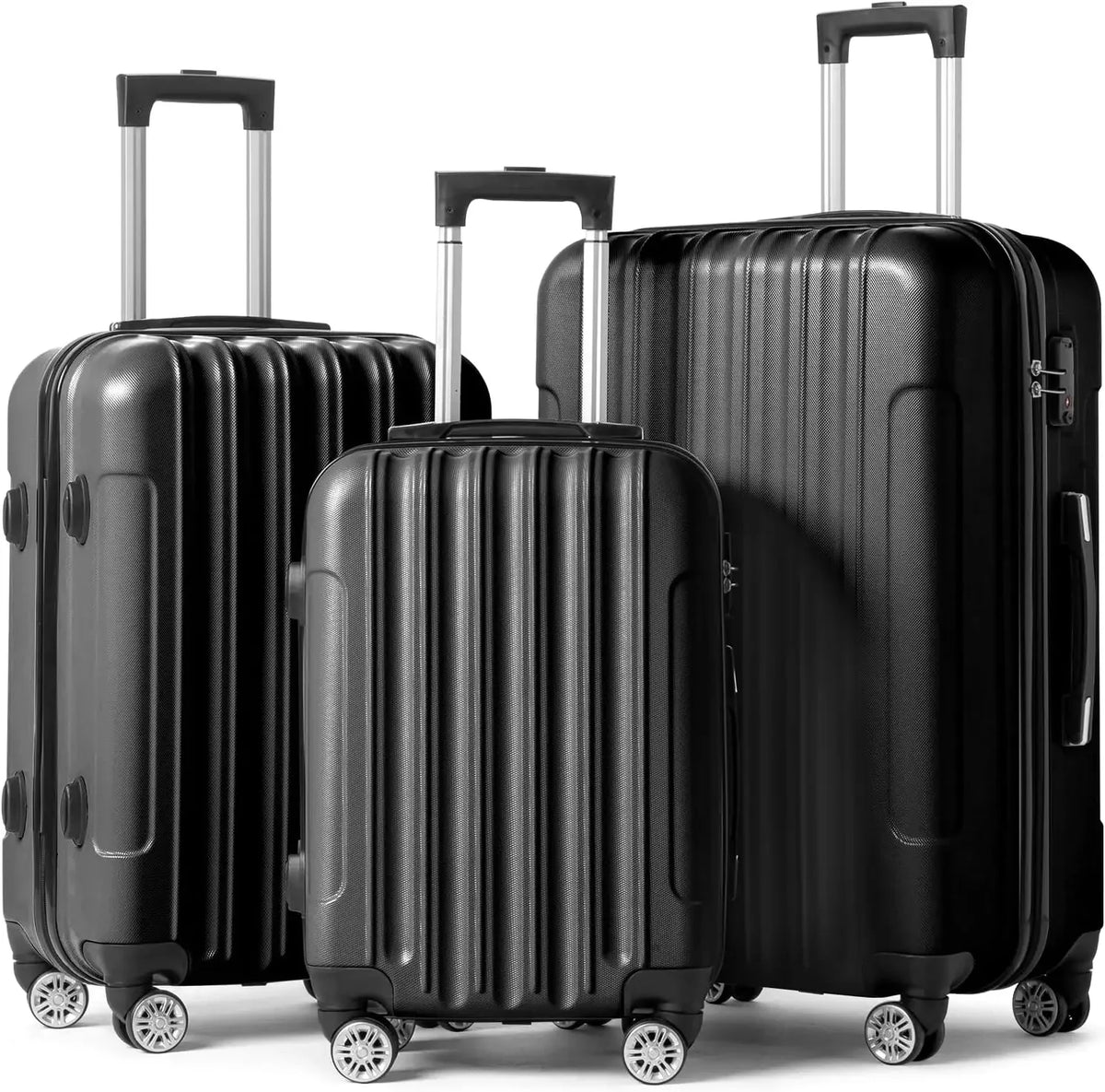 Set of 3 Hardside Carry on Suitcase Sets with Spinner Wheels & TSA lock, Portable Lightweight ABS Luggages for Travel, Business