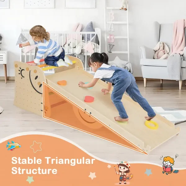 Wooden Triangle Climber Play Set with Interactive Seesaw for Kids Indoor Outdoor Fun and Motor Skill Development