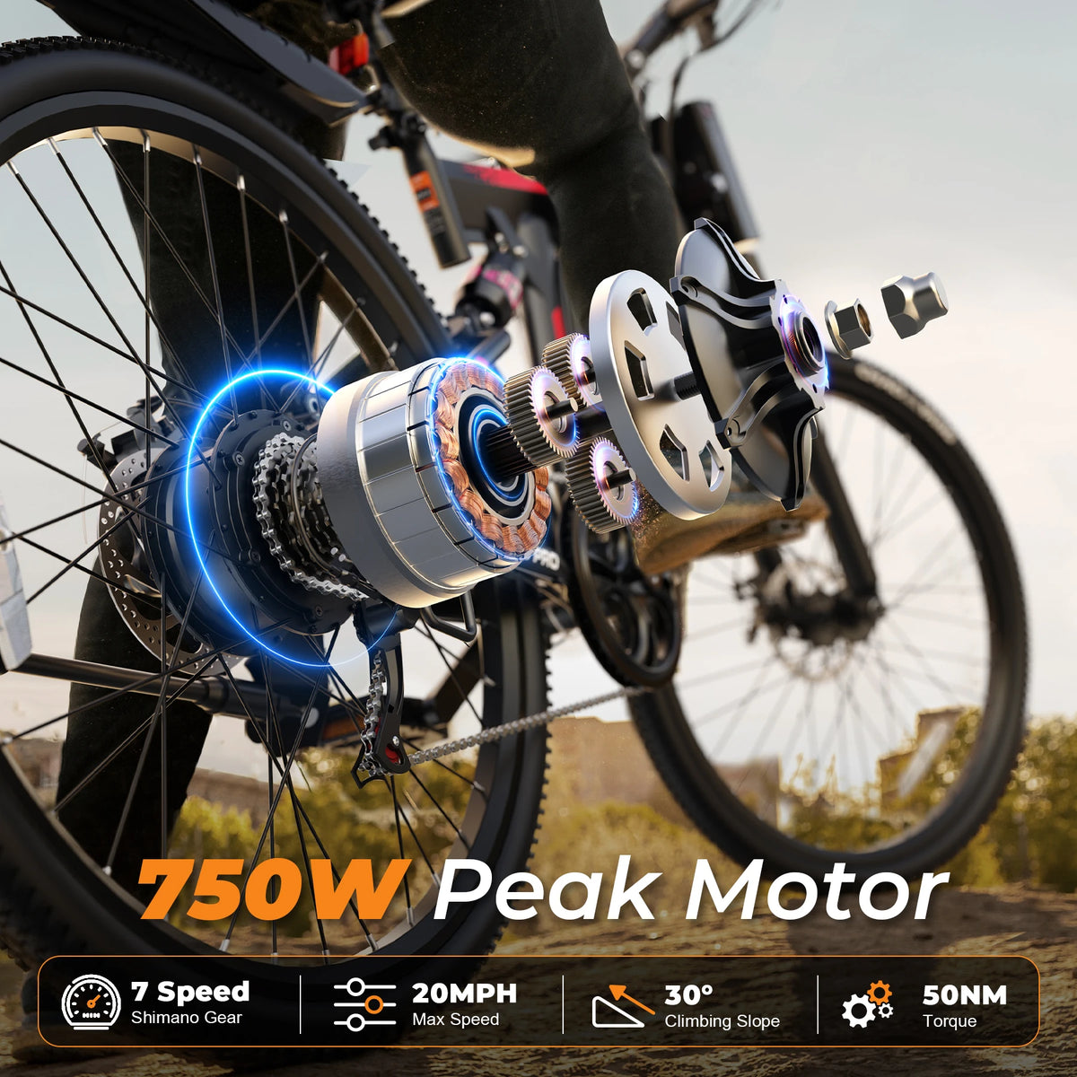 Varun M26-3 Pro Adult Electric Bike, 750W Peak Power, 48V 7.8Ah Battery, 26" Tire, 20MPH, E-bike UL 2849, 1 Year Warranty