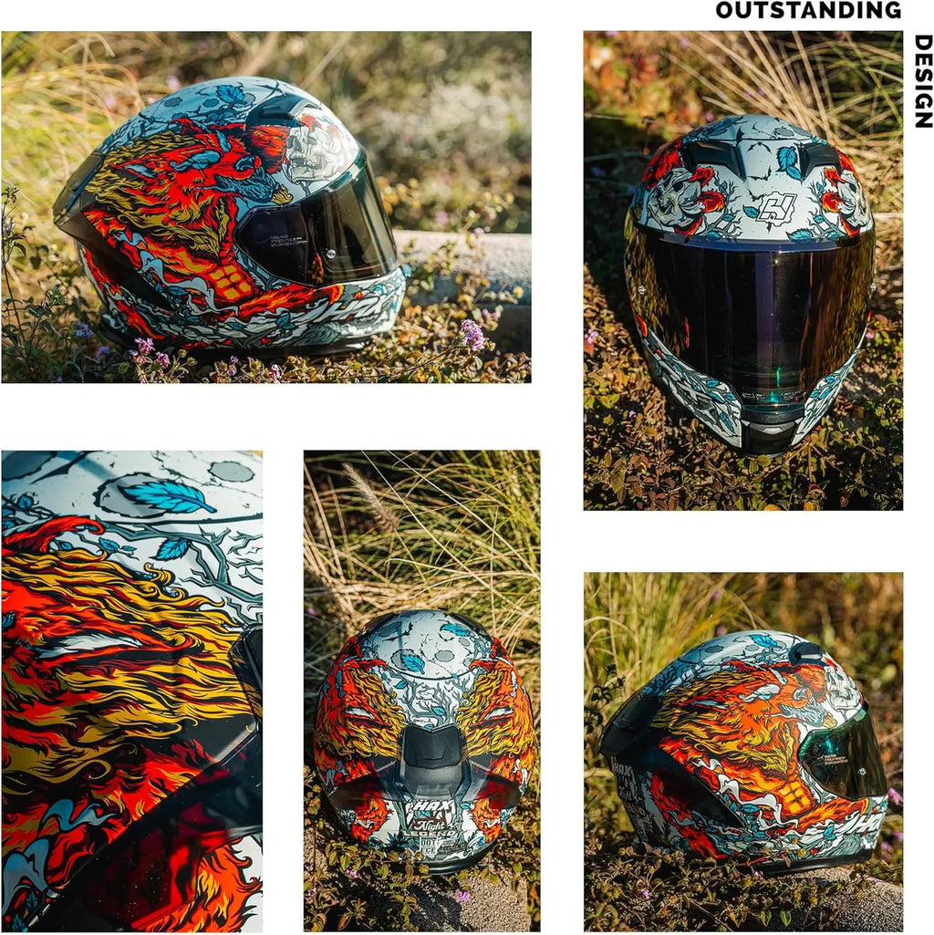Force Glow-in-The-Dark Aerodynamic Full Face Helmet for Street E-Bikes DOT ECE Certified-Enhanced Dual Visor Adult Size Pinlock