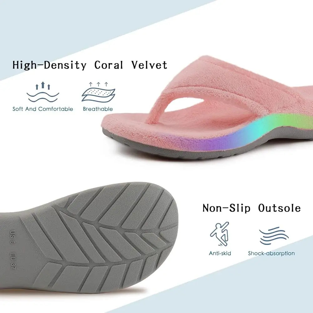 Women's Flip Flop Slippers with Arch Support Orthotic Insole Fuzzy Slides Thong Slippers for Women Indoor and Outdoor